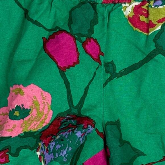 J. Crew Hibiscus Flowers Floral Boardwalk Linen Shorts Pockets 0 Kelly Green - Picture 10 of 15